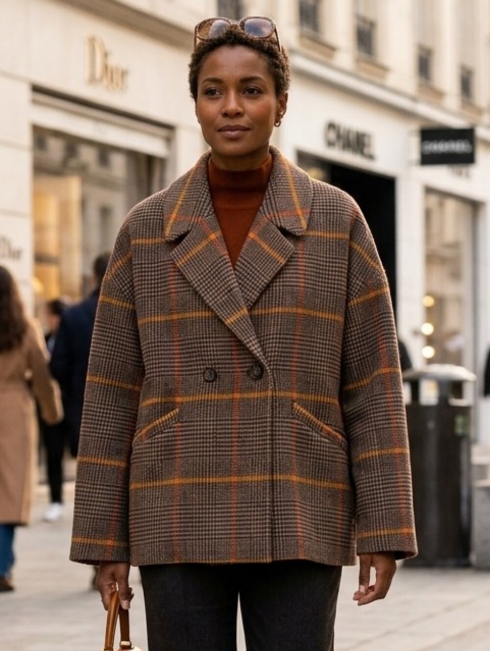 Velvet by Graham & Spencer Plaid Wool Blend Double Breasted Coat L